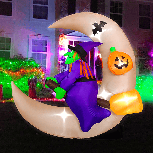 Bruja inflable de Halloween de 4.6 pies de largo sentada en