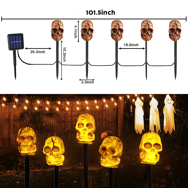 Decoraciones de Halloween luces solares de calavera al aire