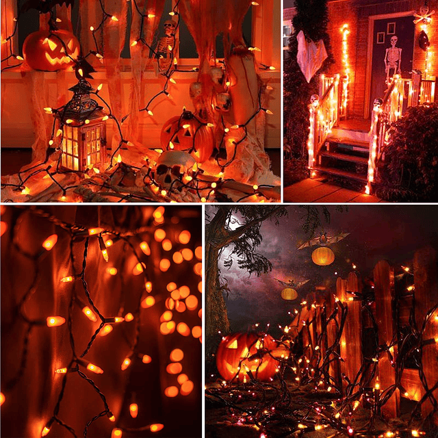 Luces de carámbano de Halloween 8.5 pies 150 luces naranjas