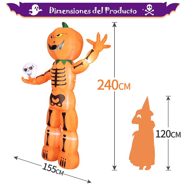 Decoraciones Inflable para Halloween, esqueleto gigante apil