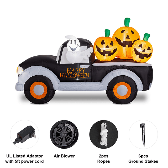 Decoración inflable de Halloween, camión de calabaza de 8 pi