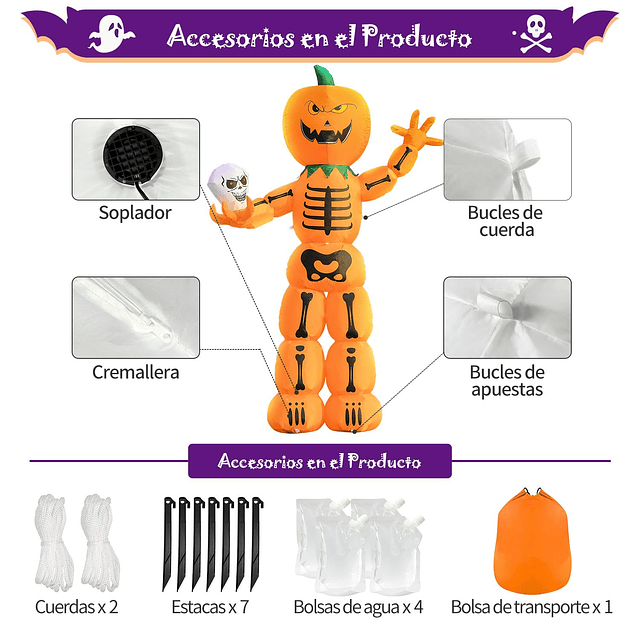 Decoraciones Inflable para Halloween, esqueleto gigante apil