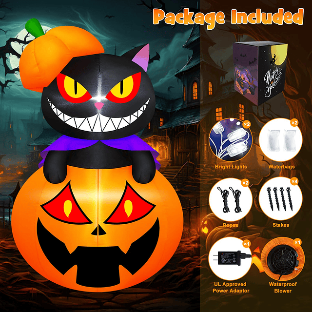 Gato negro inflable de Halloween de 5 pies con luces LED inc