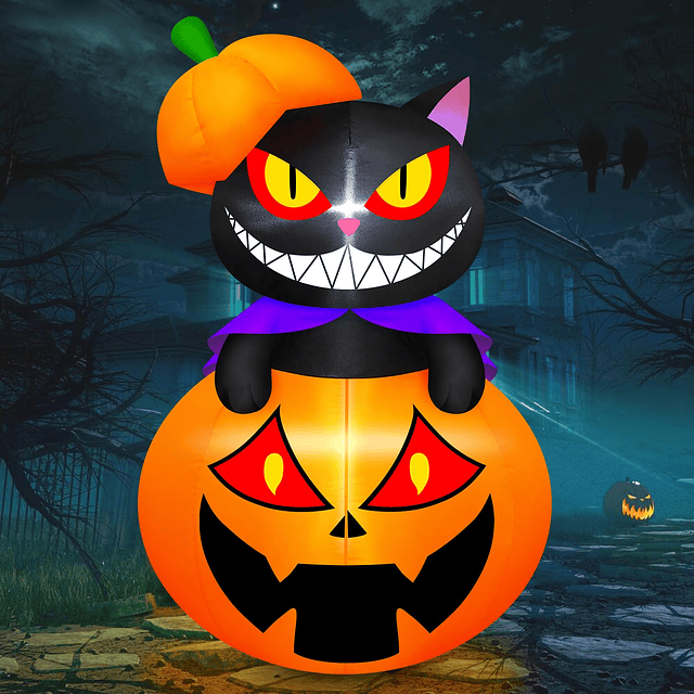 Gato negro inflable de Halloween de 5 pies con luces LED inc