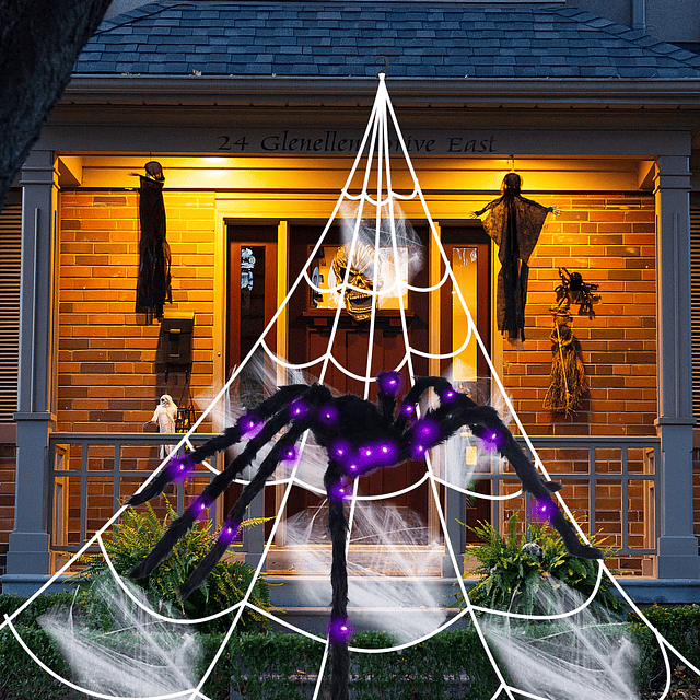 Telarañas Decoraciones de Halloween, Araña gigante iluminada