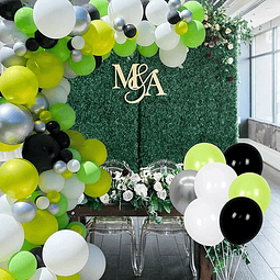 Kit de guirnalda de globos verde, plateado y negro, 130 piez