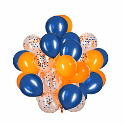 Globos de confeti azul marino y naranja de 12 pulgadas, glob