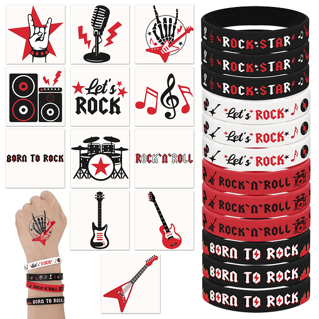 36PCS Tatuajes de Rock And Roll Pulsera de Silicona Favores