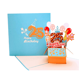 Tarjeta de felicitación emergente 3D con caja de fiesta azul