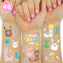 Tatuajes Temporales de Llama para Niños - 46 Diseños Metálic