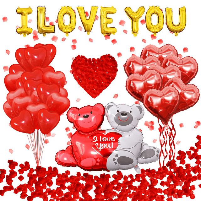 Juego de globos te amo y globos de corazón rojo, kit de glob