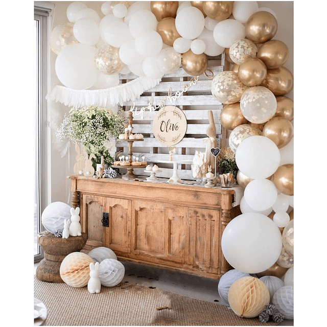 Kit de guirnalda de globos blancos y dorados, 60 unidades de