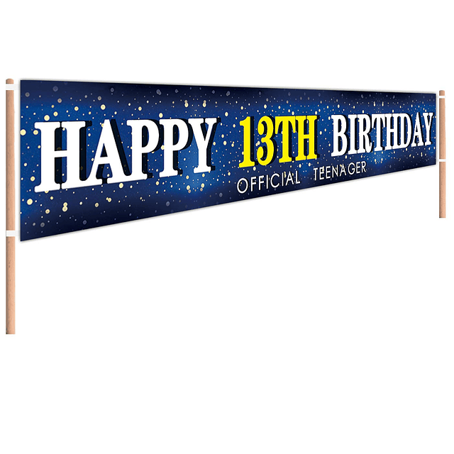 Pancarta grande azul de feliz cumpleaños número 13, cartel o