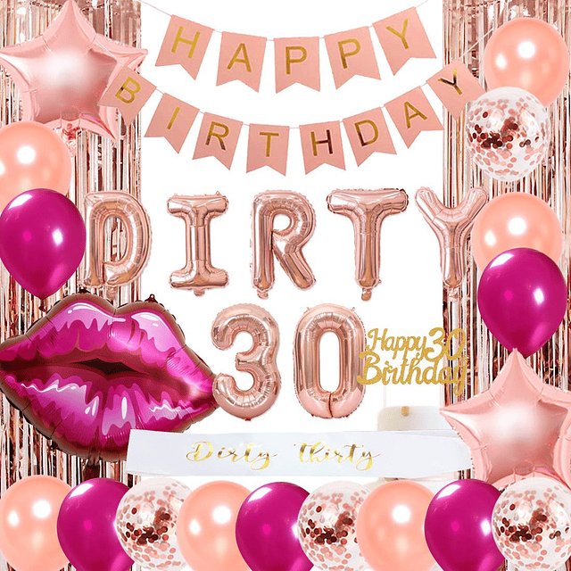 Decoraciones de 30 cumpleaños para mujer, oro rosa, 30 globo