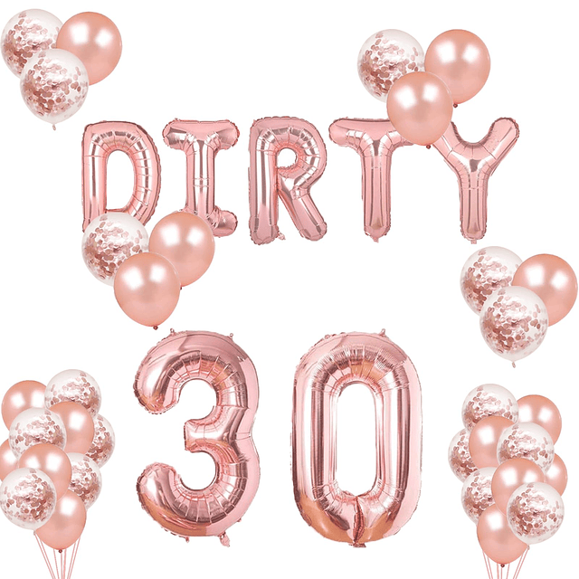 DIRTY 30 Globos Oro Rosa Pancarta de Fiesta Treinta y Sedien