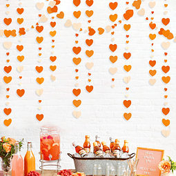 Decoraciones de fiesta de color naranja, guirnalda de corazó