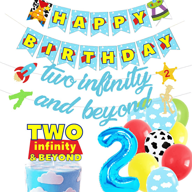 Dos pancartas de Infinity and Beyond y decoración para tarta