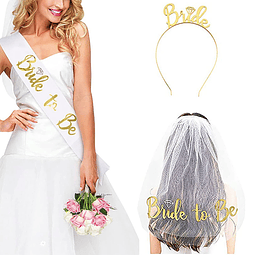 Bride to Be Set3pack Bride to Be Faja y diadema Tiara y velo