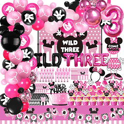 201PCS Decoraciones para Fiesta de 3er Cumpleaños de Minnie