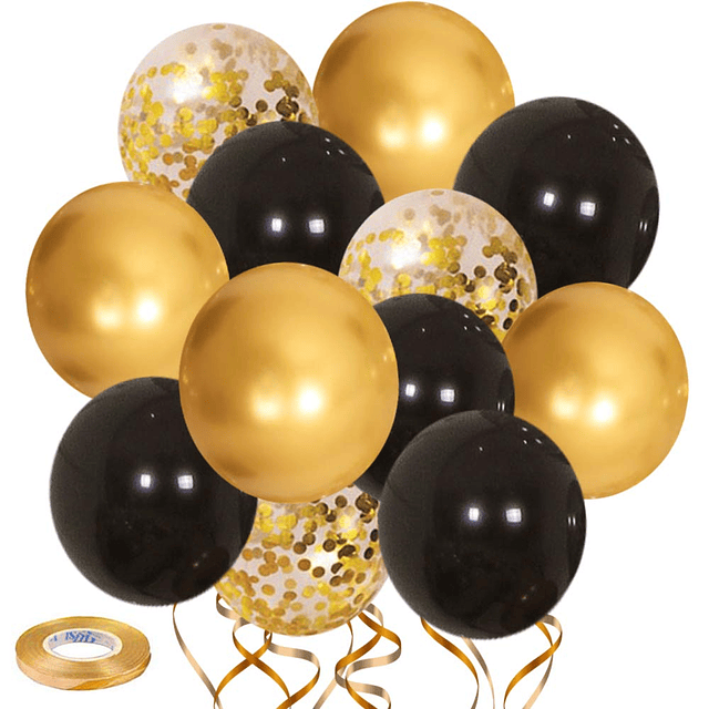 Globos negros y dorados de Kalyerparty, 50 globos de confeti