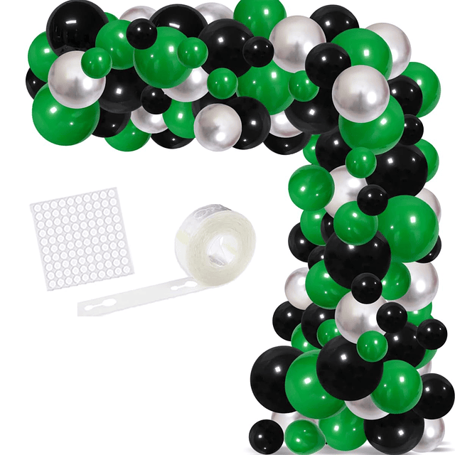 Kit de arco de guirnalda de globos verdes, negros y plateado