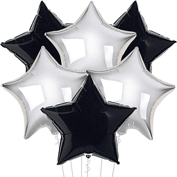 Globos en forma de estrella negros y plateados - 18 pulgadas