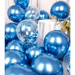 Juego de Globos Azules Metálicos y Globos de Confeti 47 Piez