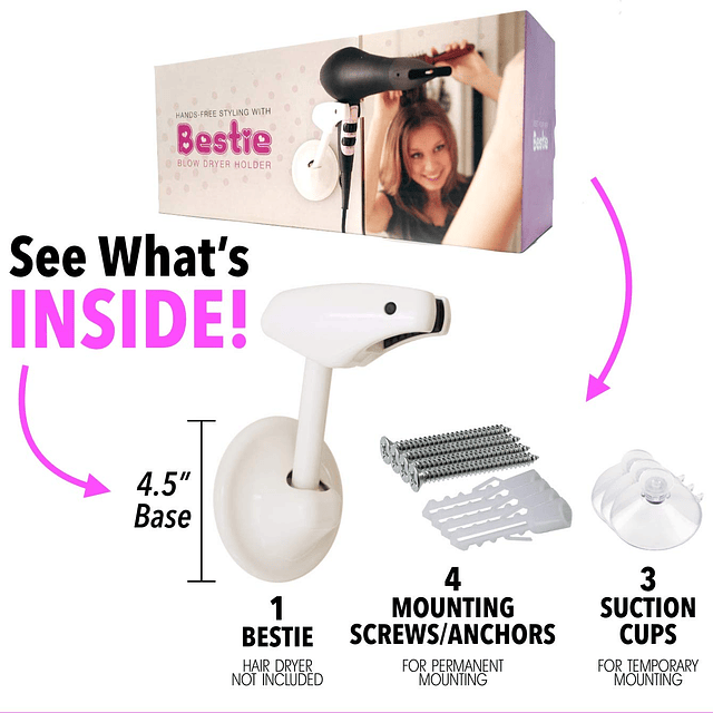 Bestie Soporte ajustable para secador de pelo – Secado manos