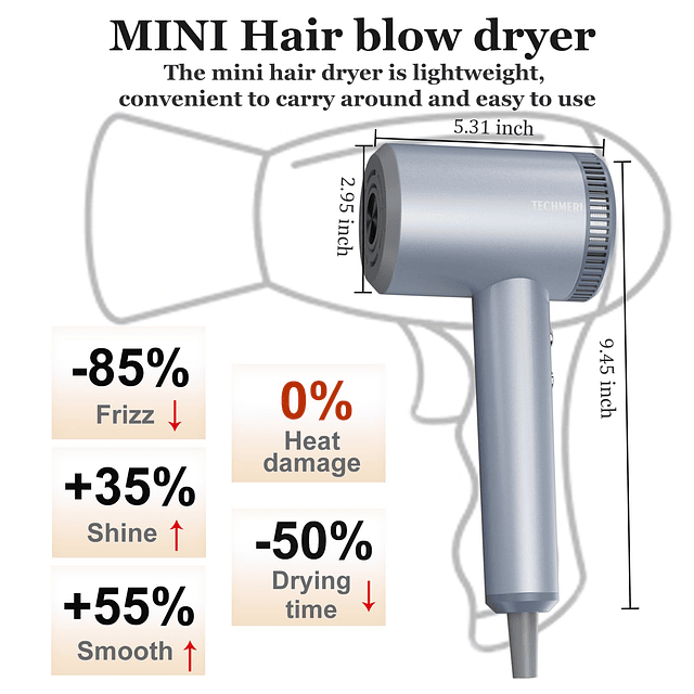 Secador de pelo iónico 110.000 RPM Motor sin escobillas 38 m