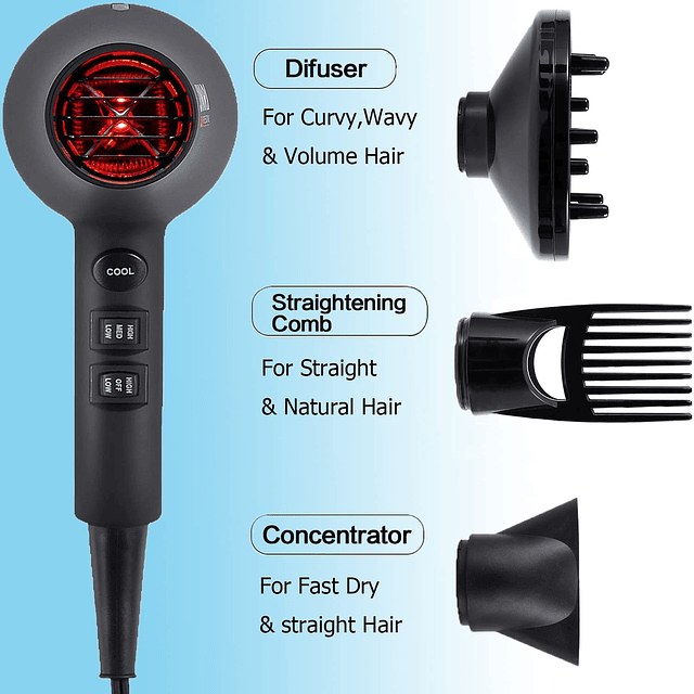 Secador de pelo por infrarrojos, secador de pelo iónico nega