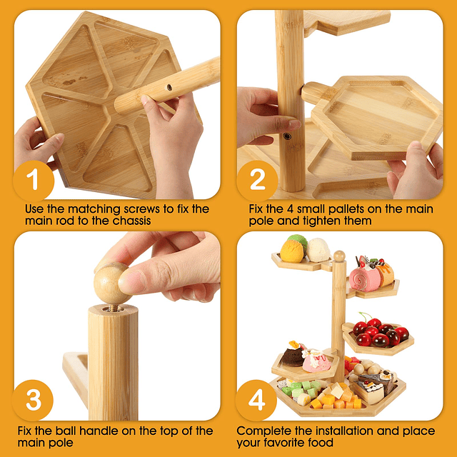 Bambú 5 en 1 Tablas de queso con diseño giratorio Tabla de e