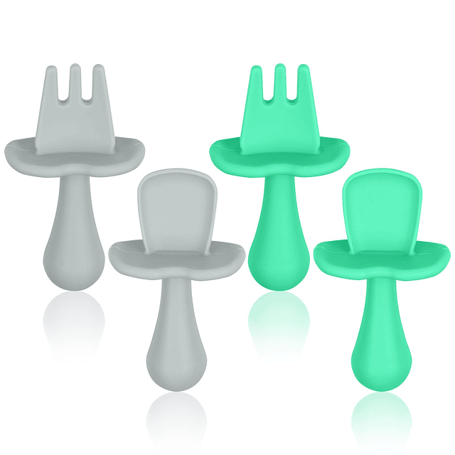 Cuchara Y Tenedor Silicona Bebé, 4 Pcs Cucharas Bebé Autoali