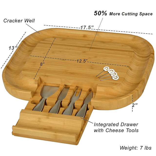 Tabla de cortar de bambú para queso y embutidos con juego de