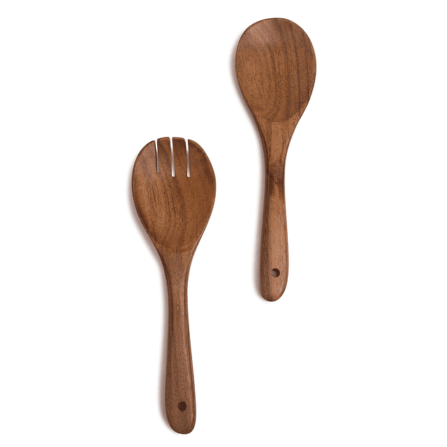 Juego de servidor de ensalada de madera de acacia de 8 pulga