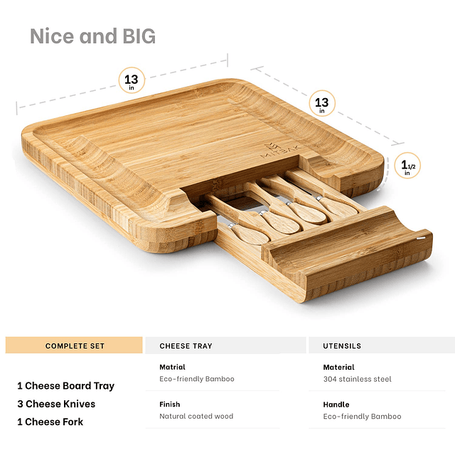 Bandeja para tabla de embutidos con 4 cuchillos para queso |