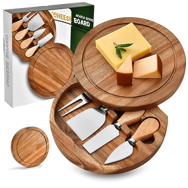 Juego de tabla de queso y cuchillos, tabla redonda para embu