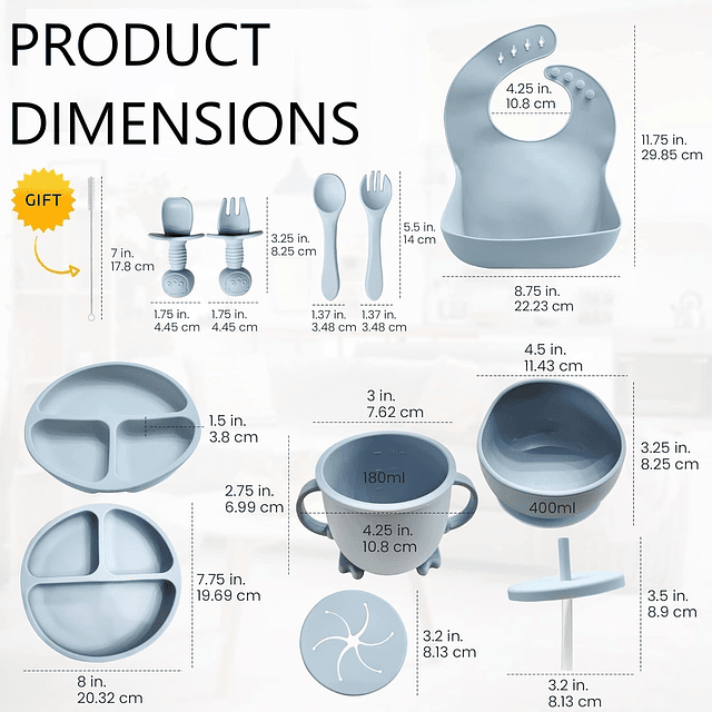 Juego de alimentación para bebés de 10 piezas | 100% silicon