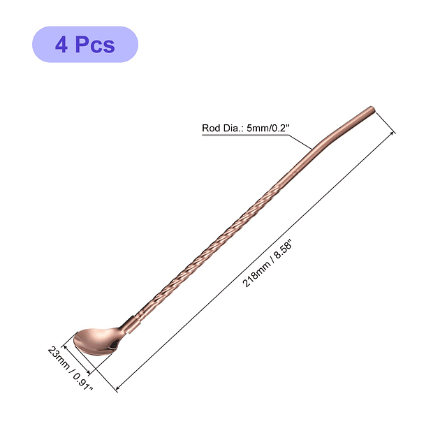 Uxcell Pajitas de cuchara de acero inoxidable, 4 pajitas de