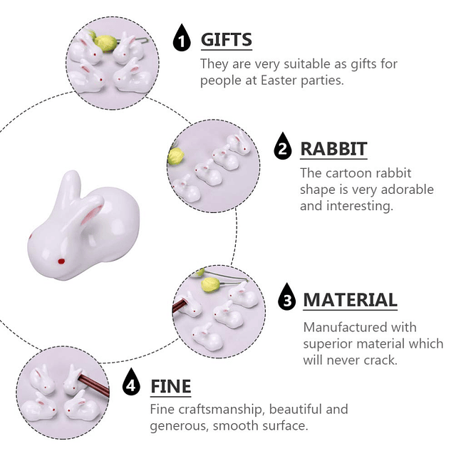 6 Piezas Mini Conejo Lindo Soporte de Palillos de Cerámica d