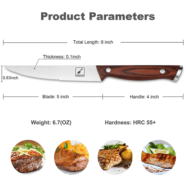 Juego de 6 cuchillos para carne, cuchillos para carne de ace