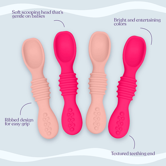 Cuchara de silicona para bebé, destete dirigido por bebé, cu