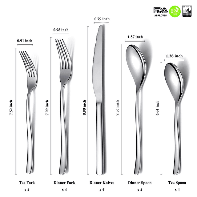 Juego de cubiertos de 20 piezas, juego de cubiertos de acero