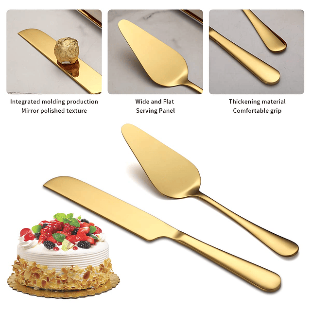 Juego de cuchillo y servidor para pastel de boda dorado, jue