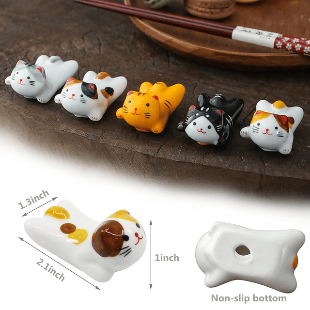 Juego de 5 palillos de gato, estilo japonés, porcelana, lind