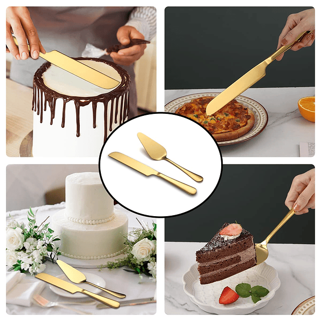 Juego de cuchillo y servidor para pastel de boda dorado, jue