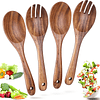 4 Piezas Cucharas de Ensalada de Madera de 10,2 Pulgadas Ser