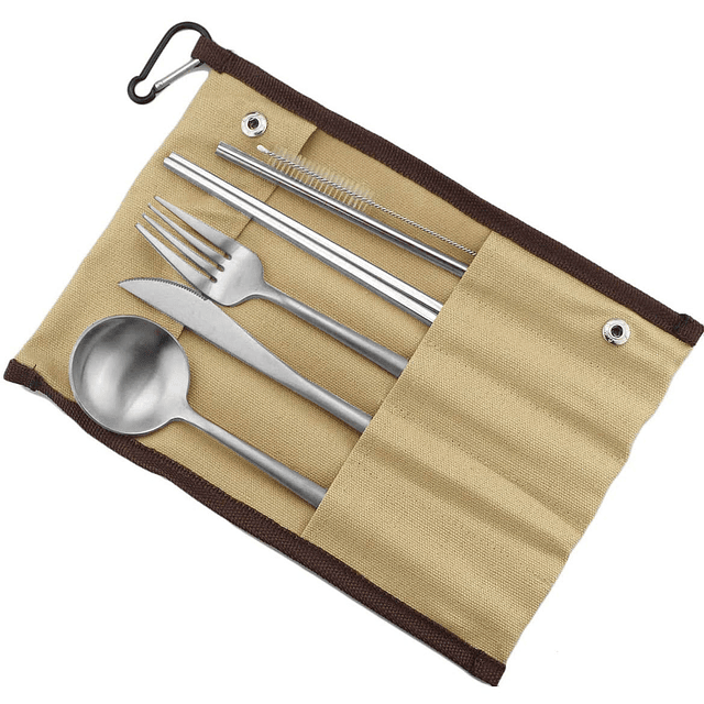 Utensilios de viaje reutilizables, 7 piezas portátiles de ac