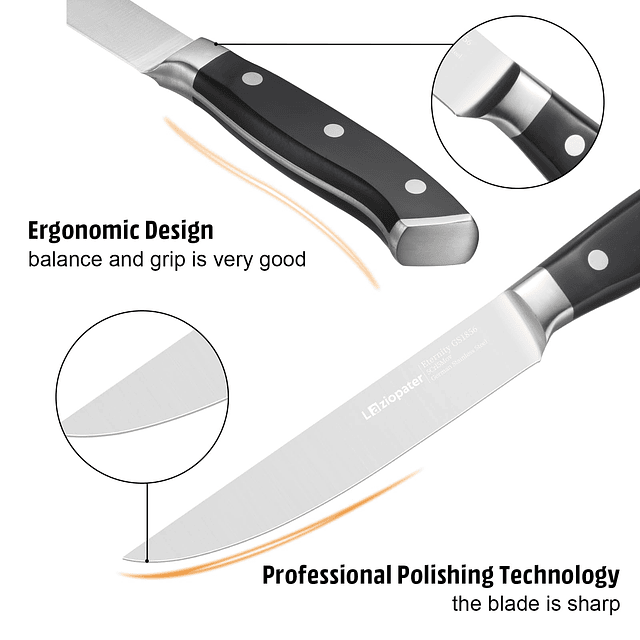 Juego de 4 cuchillos para carne, hojas no dentadas, cuchillo