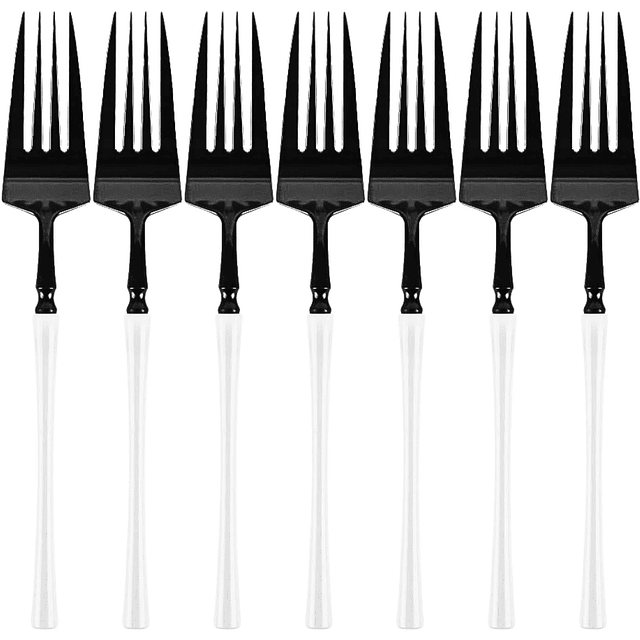 Infinity Flatware Tenedores de plástico blanco y negro – Paq