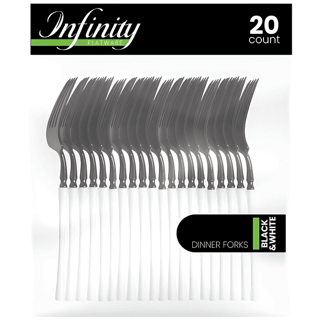 Infinity Flatware Tenedores de plástico blanco y negro – Paq